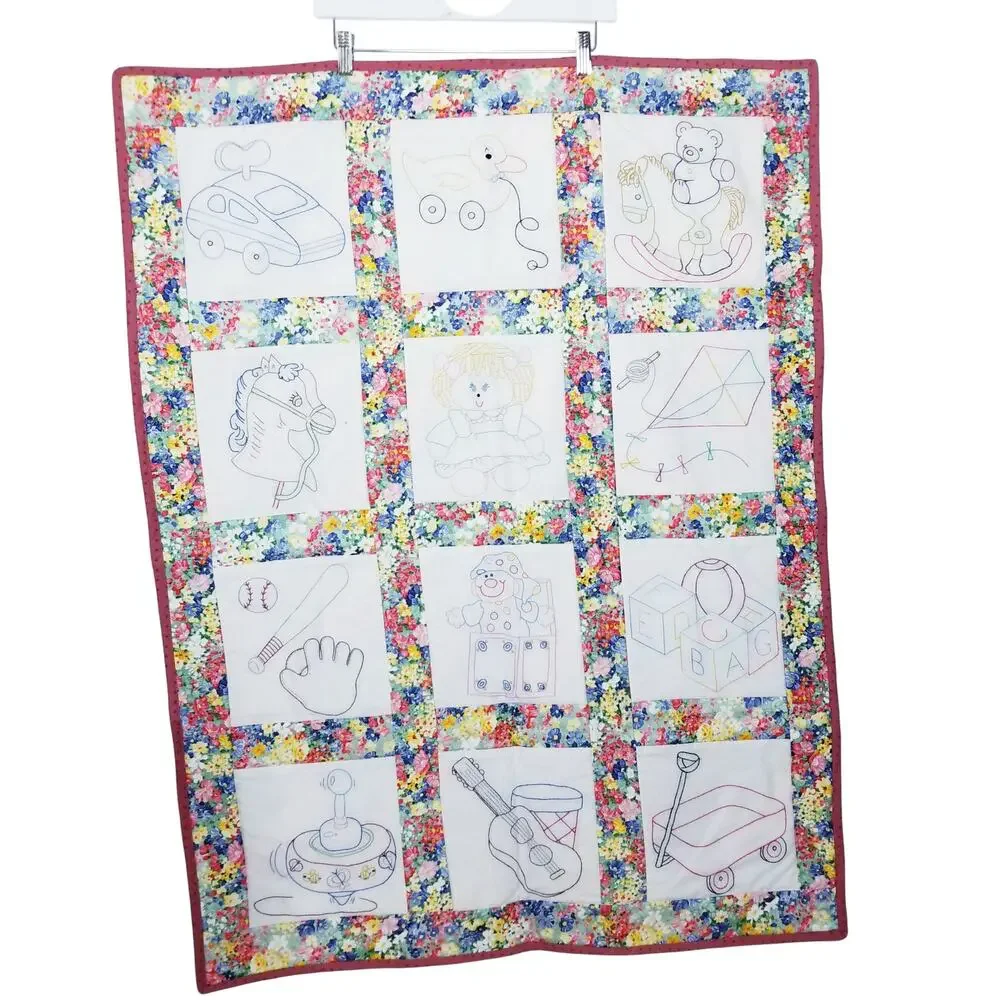NEW Baby Toddler Crib Quilt Floral Stripes Bright Softball Guitar Horse Baseball